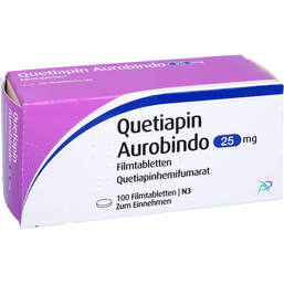 Abbildung: Quetiapin Aurobindo 25 mg Filmtabletten 100 St, Filmtabletten PZN 01339522