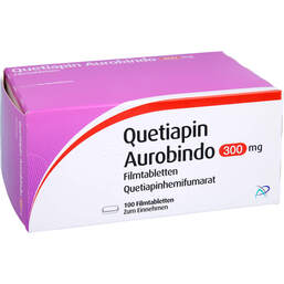 Abbildung: Quetiapin Aurobindo 300 mg Filmtabletten 100 St, Filmtabletten PZN 01341140