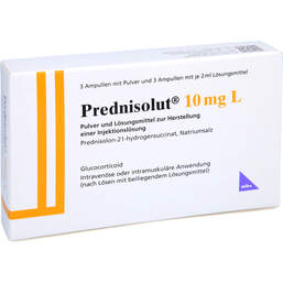 Abbildung: Prednisolut 10 mg L Pulver und Lm.z.H.einer Injektionslösung 3 St, Pulver u. Lösungsmittel zur Herstellung einer Injektionslsg. PZN 01343446