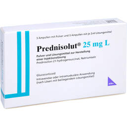 Abbildung: Prednisolut 25 mg L Pulver und Lm.z.H.einer Injektionslösung 3 St, Pulver u. Lösungsmittel zur Herstellung einer Injektionslsg. PZN 01343535
