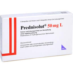Abbildung: Prednisolut 50 mg L Pulver und Lm.z.H.einer Injektionslösung 3 St, Pulver u. Lösungsmittel zur Herstellung einer Injektionslsg. PZN 01343570
