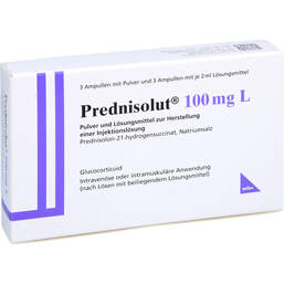 Abbildung: Prednisolut 100 mg L Pulver und Lm.z.H.einer Injektionslösung 3 St, Pulver u. Lösungsmittel zur Herstellung einer Injektionslsg. PZN 01343601
