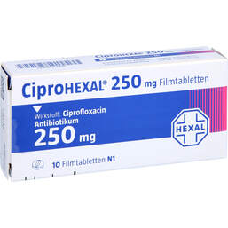 Abbildung: Ciprohexal 250 mg Filmtabletten 10 St, Filmtabletten PZN 01345801
