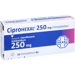 Abbildung: Ciprohexal 250 mg Filmtabletten 20 St, Filmtabletten PZN 01345818