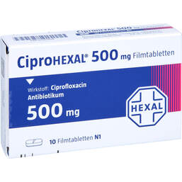 Abbildung: Ciprohexal 500 mg Filmtabletten 10 St, Filmtabletten PZN 01345824