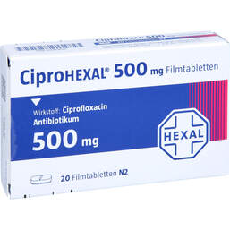 Abbildung: Ciprohexal 500 mg Filmtabletten 20 St, Filmtabletten PZN 01345830