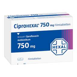 Abbildung: Ciprohexal 750 mg Filmtabletten 10 St, Filmtabletten PZN 01345847