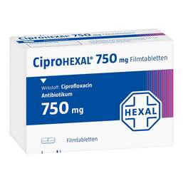 Abbildung: Ciprohexal 750 mg Filmtabletten 20 St, Filmtabletten PZN 01345853