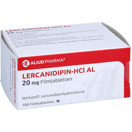 Abbildung: Lercanidipin HCL AL 20 mg Filmtabletten 100 St, Filmtabletten PZN 01347390