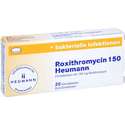 Abbildung: Roxithromycin 150 Heumann Filmtabletten 20 St, Filmtabletten PZN 01347898