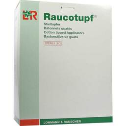 Abbildung: Raucotupf Stieltupfer 2 St.steril großer Wattek. 50X2 St, Tupfer PZN 01369210