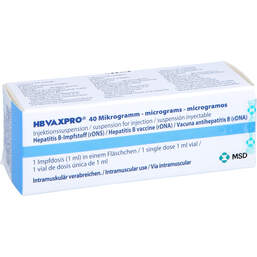 Abbildung: Hbvaxpro 40 µg Injektionssuspension i.e.Fläschchen 1 St, Injektionssuspension PZN 01390836