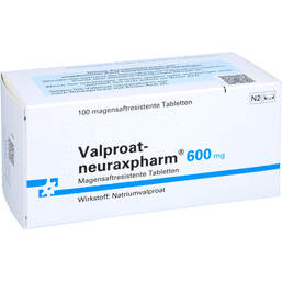 Abbildung: Valproat neuraxpharm 600 mg magensaftresistent Tabletten 100 St, Tabletten magensaftresistent PZN 01400552