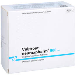 Abbildung: Valproat neuraxpharm 600 mg magensaftresistent Tabletten 200 St, Tabletten magensaftresistent PZN 01400569