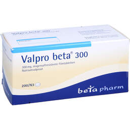 Abbildung: Valpro Beta 300 magensaftresistente Filmtabletten 200 St, Filmtabletten magensaftresistent PZN 01401273