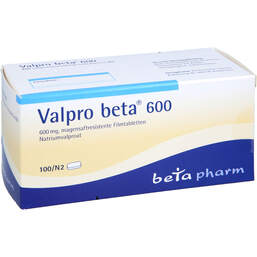 Abbildung: Valpro Beta 600 magensaftresistente Filmtabletten 100 St, Filmtabletten magensaftresistent PZN 01401356