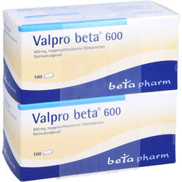 Abbildung: Valpro Beta 600 magensaftresistente Filmtabletten 200 St, Filmtabletten magensaftresistent PZN 01401362