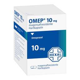 Abbildung: Omep 10 mg magensaftresistente Kapseln 15 St, Magensaftresistente Hartkapseln PZN 01406721