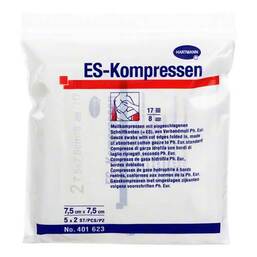 Abbildung: ES-Kompressen steril 7,5x7,5 cm 8fach Kompressen, 5X2 St PZN 01407117