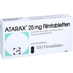 Abbildung: Atarax 25 mg Filmtabletten 100 St, Filmtabletten PZN 01409004