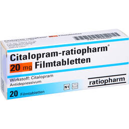 Abbildung: Citalopram ratiopharm 20 mg Filmtabletten 20 St, Filmtabletten PZN 01409464