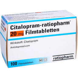 Abbildung: Citalopram ratiopharm 20 mg Filmtabletten 100 St, Filmtabletten PZN 01409487