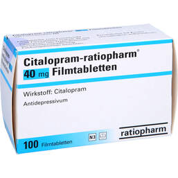 Abbildung: Citalopram ratiopharm 40 mg Filmtabletten 100 St, Filmtabletten PZN 01409518
