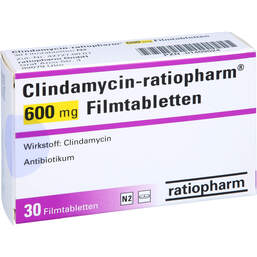 Abbildung: Clindamycin ratiopharm 600 mg Filmtabletten 30 St, Filmtabletten PZN 01409524