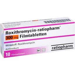 Abbildung: Roxithromycin ratiopharm 300 mg Filmtabletten 10 St, Filmtabletten PZN 01409984