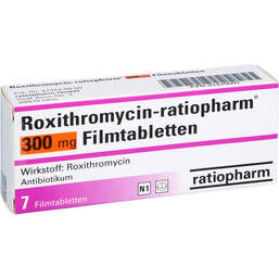 Abbildung: Roxithromycin ratiopharm 300 mg Filmtabletten 7 St, Filmtabletten PZN 01410007