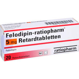 Abbildung: Felodipin ratiopharm 5 mg Retardtabletten 20 St, Retard-Tabletten PZN 01414287