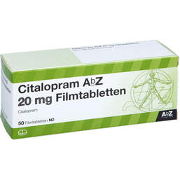 Abbildung: Citalopram AbZ 20 mg Filmtabletten 50 St, Filmtabletten PZN 01419965