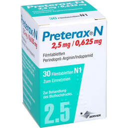Abbildung: Preterax N 2,5 mg / 0,625 mg Filmtabletten 30 St, Filmtabletten PZN 01422996