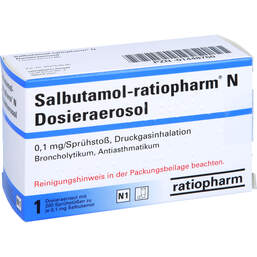 Abbildung: Salbutamol ratiopharm N 1x200 Hub Dosieraerosol 1 St, Dosieraerosol PZN 01448760