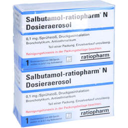 Abbildung: Salbutamol ratiopharm N 2x200 Hub Dosieraerosol 2 St, Dosieraerosol PZN 01448777