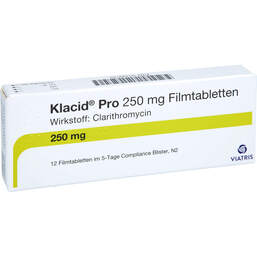 Abbildung: Klacid Pro 250 mg Filmtabletten 12 St, Filmtabletten PZN 01449133