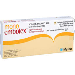 Abbildung: Mono Embolex 3.000 I.E.Prophyl.Sicherh.Spr. 2 St, Injektionslösung PZN 01454358