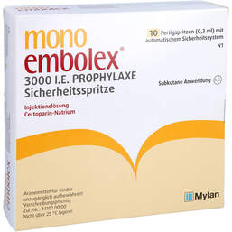 Abbildung: Mono Embolex 3.000 I.E.Prophyl.Sicherh.Spr. 10 St, Injektionslösung PZN 01454364