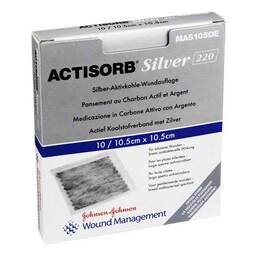 Abbildung: Actisorb 220 Silver 10,5x10,5 cm steril Kompressen 10 St, Kompressen PZN 01455820