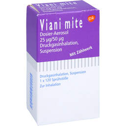 Abbildung: Viani mite 25 µg / 50 µg 120 Hub Dosieraerosol 120 St, Dosieraerosol PZN 01483992