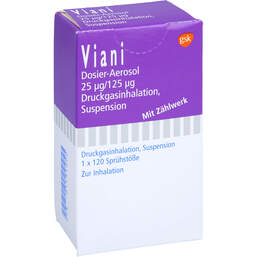 Abbildung: Viani 25 µg / 125 µg 120 Hub Dosieraerosol 120 St, Dosieraerosol PZN 01484000