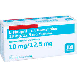 Abbildung: Lisinopril 1A Pharma plus 10 mg / 12,5 mg Tabletten 50 St, Tabletten PZN 01488015