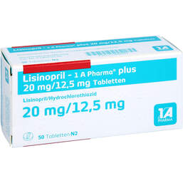 Abbildung: Lisinopril 1A Pharma plus 20 mg / 12,5 mg Tabletten 50 St, Tabletten PZN 01488067