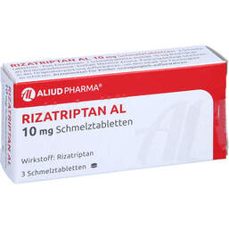 Abbildung: Rizatriptan AL 10 mg Schmelztabletten 3 St, Schmelztabletten PZN 01495452