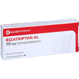 Abbildung: Rizatriptan AL 10 mg Schmelztabletten 12 St, Schmelztabletten PZN 01495854