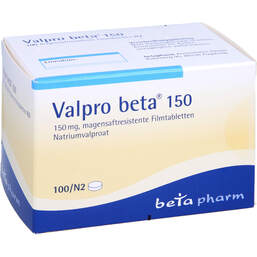 Abbildung: Valpro Beta 150 magensaftresistente Filmtabletten 100 St, Filmtabletten magensaftresistent PZN 01496687