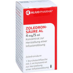 Abbildung: Zoledronsäure AL 4 mg / 5 ml Konzentrat z.Her.einer Infusionsl. 1 St, Infusionslösungskonzentrat PZN 01498108