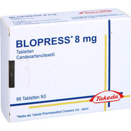 Abbildung: Blopress 8 mg Tabletten 98 St, Tabletten PZN 01510370