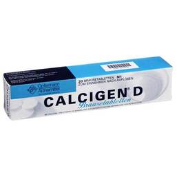 Abbildung: Calcigen D 600 mg / 400 I.E. Brausetabletten 20 St, Brausetabletten PZN 01518704