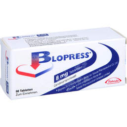 Abbildung: Blopress 8 mg Tabletten 98 St, Tabletten PZN 01527689